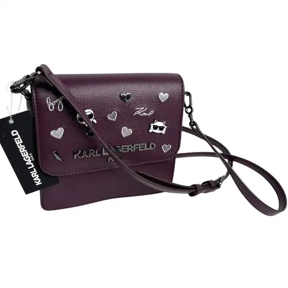 Karl Lagerfeld Vegan Leather CROSSBODY CLUTCH BAG Red Annette Cat Handbag Purse Crossbody Bags